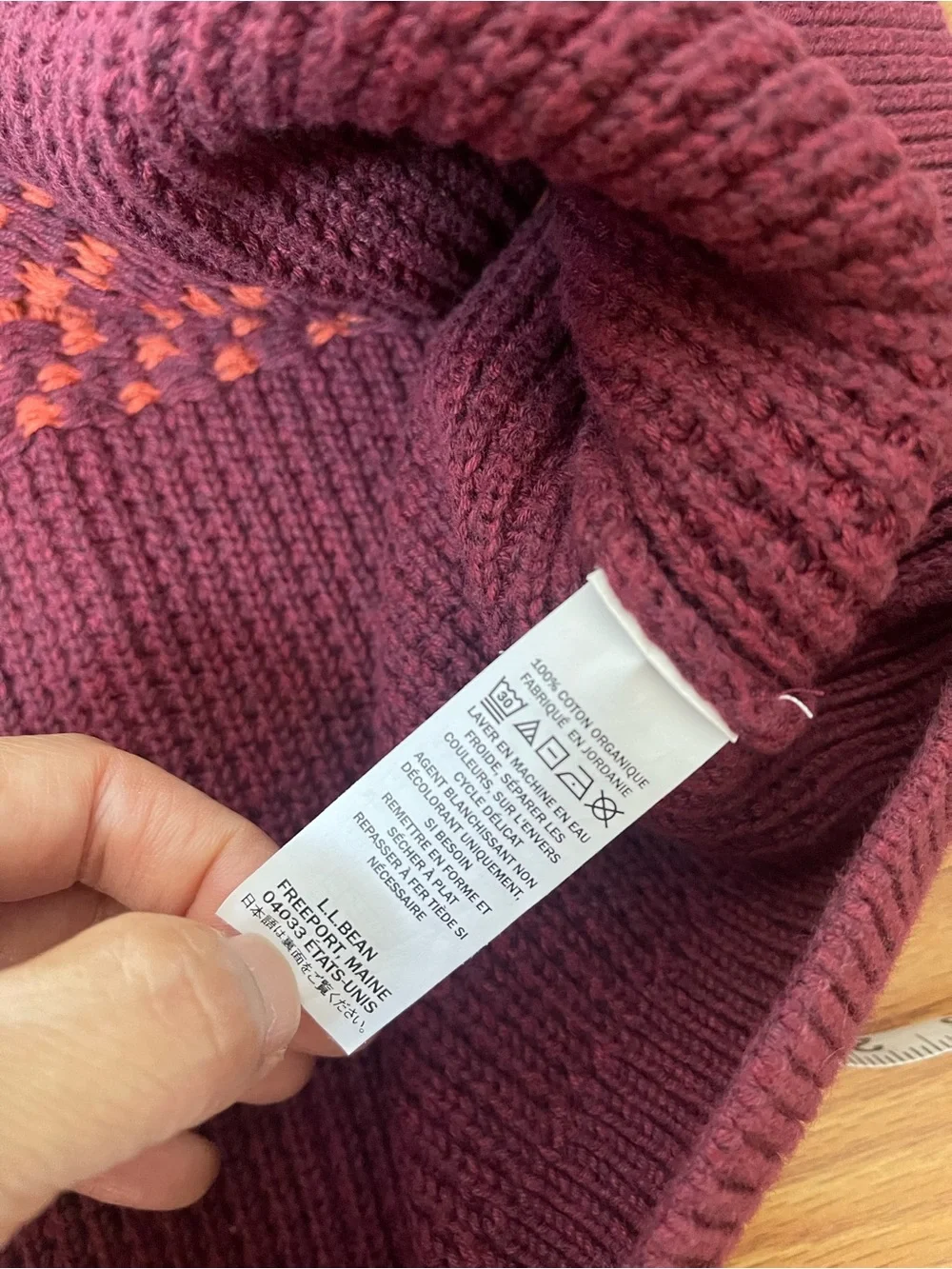 L.L. Bean 100%  Organic Cotton Waffle Knit Quarter Zip Sweater XXXL
